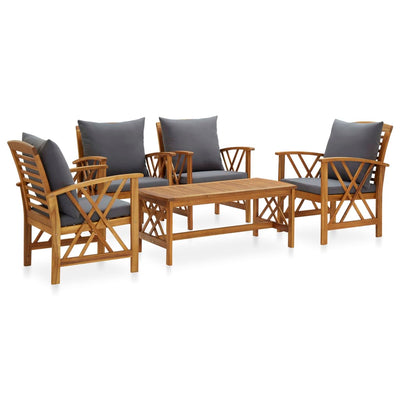 vidaXL 5 Piece Garden Lounge Set with Cushions Solid Acacia Wood
