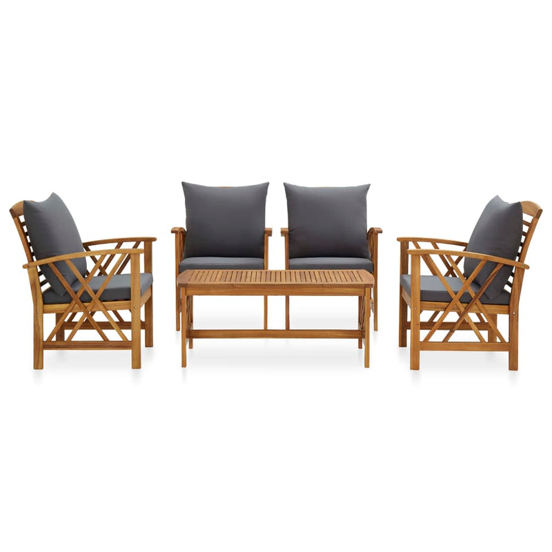 vidaXL 5 Piece Garden Lounge Set with Cushions Solid Acacia Wood