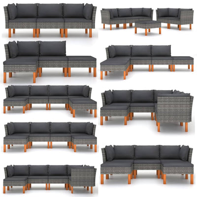 vidaXL Middle Sofa Poly Rattan and Solid Eucalyptus Wood