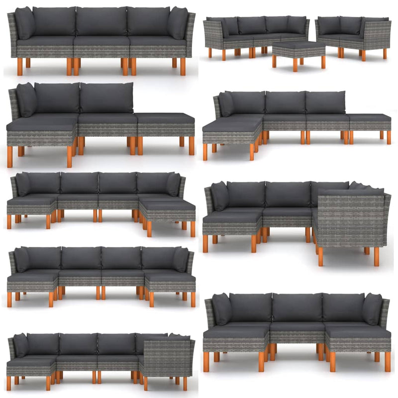 vidaXL Middle Sofa Poly Rattan and Solid Eucalyptus Wood