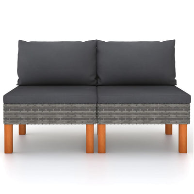 vidaXL Middle Sofas 2 pcs Poly Rattan and Solid Eucalyptus Wood