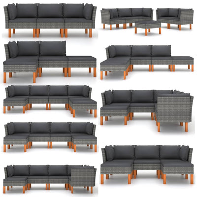 vidaXL Middle Sofas 2 pcs Poly Rattan and Solid Eucalyptus Wood