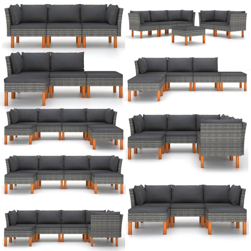 vidaXL Middle Sofas 2 pcs Poly Rattan and Solid Eucalyptus Wood