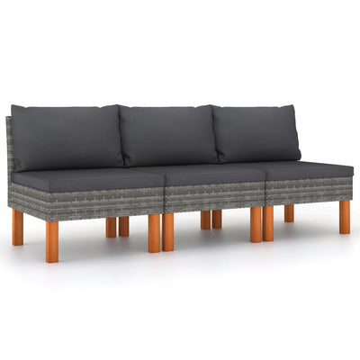 vidaXL Middle Sofas 2 pcs Poly Rattan and Solid Eucalyptus Wood