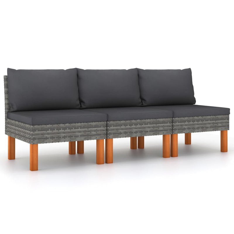 vidaXL Middle Sofas 2 pcs Poly Rattan and Solid Eucalyptus Wood