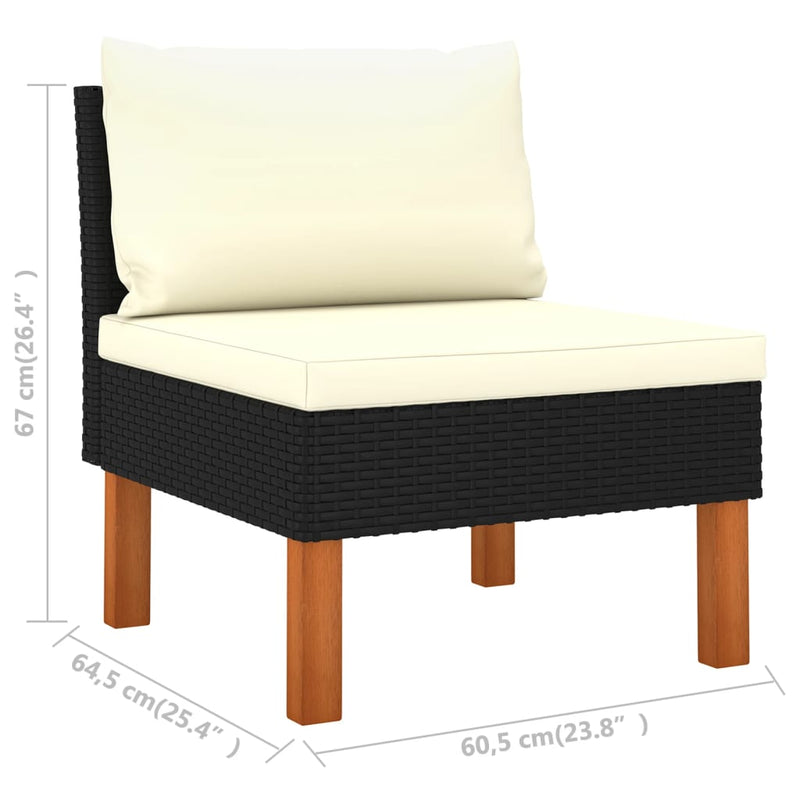 vidaXL Middle Sofas 2 pcs Poly Rattan and Solid Eucalyptus Wood
