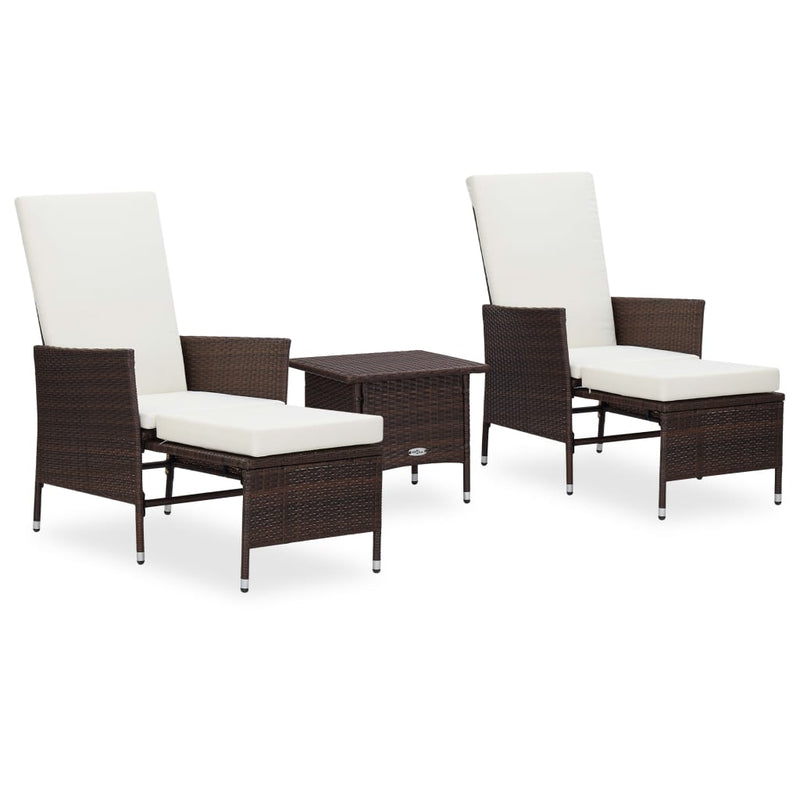 vidaXL 3 Piece Garden Lounge Set with Cushions Poly Rattan Black