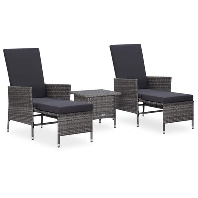 vidaXL 3 Piece Garden Lounge Set with Cushions Poly Rattan Black