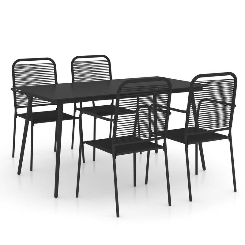 vidaXL 5 Piece Garden Dining Set Cotton Rope and Steel Black