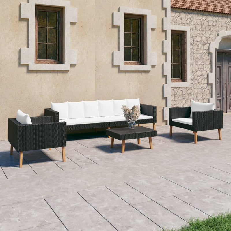 vidaXL 4 Piece Garden Lounge Set with Cushions Poly Rattan Beige