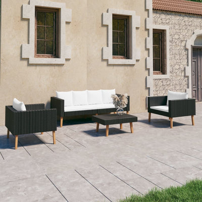vidaXL 4 Piece Garden Lounge Set with Cushions Poly Rattan Beige