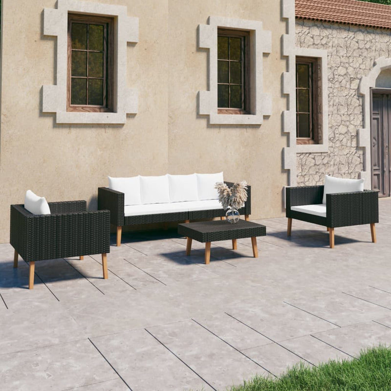 vidaXL 4 Piece Garden Lounge Set with Cushions Poly Rattan Beige