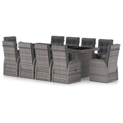 vidaXL 11 Piece Outdoor Dining Set with Cushions Poly Rattan Black
