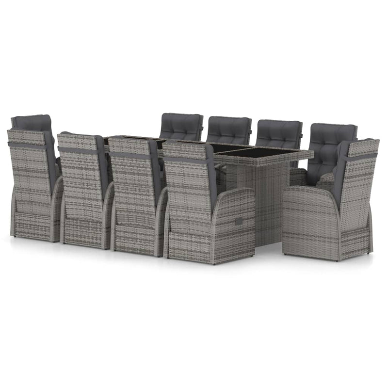 vidaXL 11 Piece Outdoor Dining Set with Cushions Poly Rattan Black