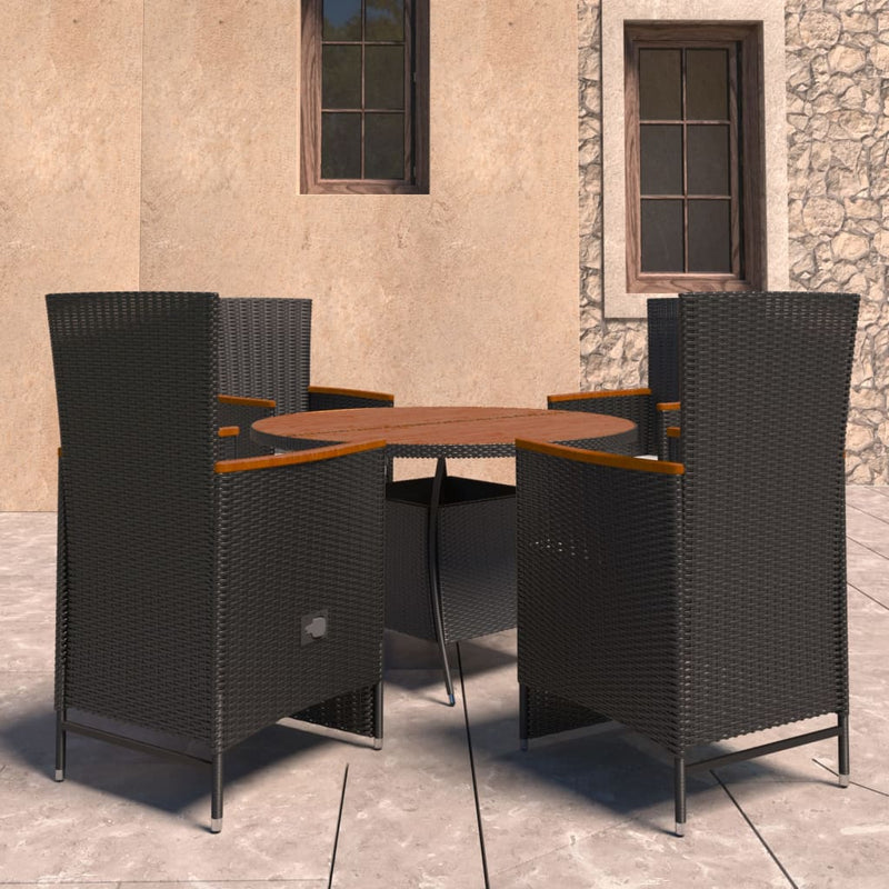 vidaXL 7 Piece Outdoor Dining Set with Cushions Poly Rattan Black