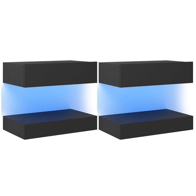 vidaXL TV Cabinets with LED Lights 2 pcs High Gloss Black 60x35 cm