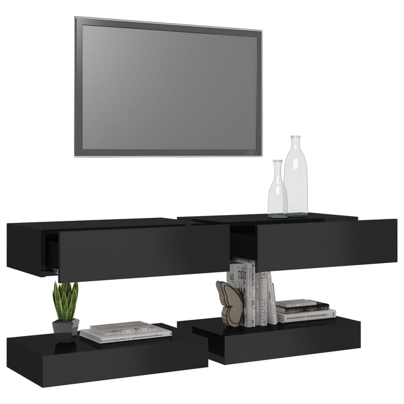 vidaXL TV Cabinets with LED Lights 2 pcs High Gloss Black 60x35 cm