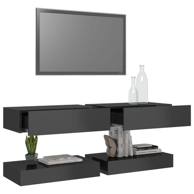 vidaXL TV Cabinets with LED Lights 2 pcs High Gloss Black 60x35 cm