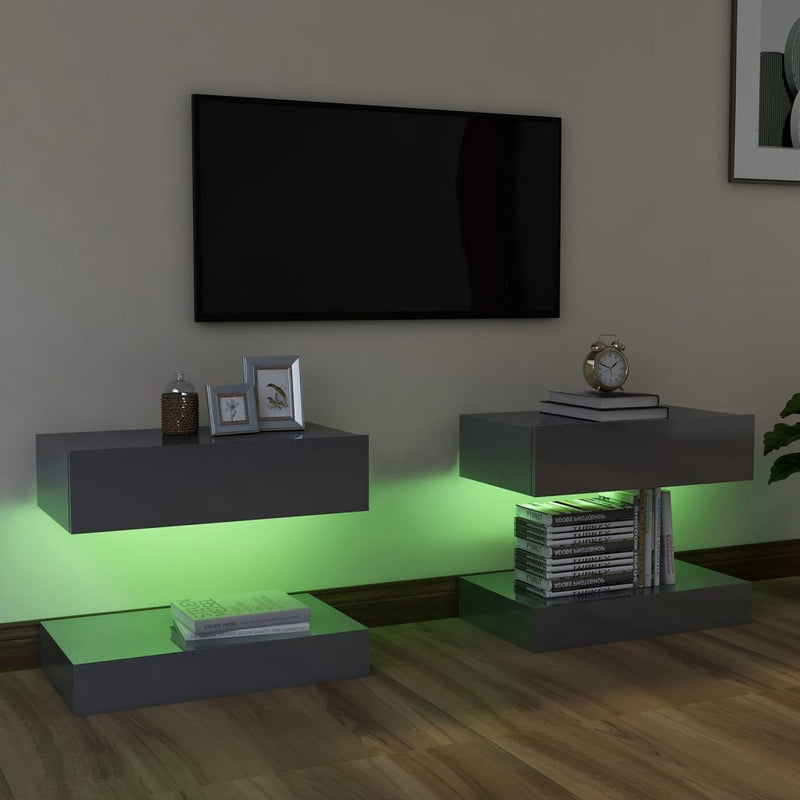 vidaXL TV Cabinets with LED Lights 2 pcs High Gloss Black 60x35 cm