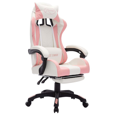 vidaXL Racing Chair with RGB LED Lights Pink and White Faux Leather