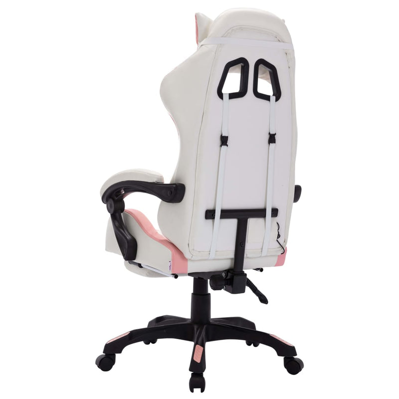 vidaXL Racing Chair with RGB LED Lights Pink and White Faux Leather