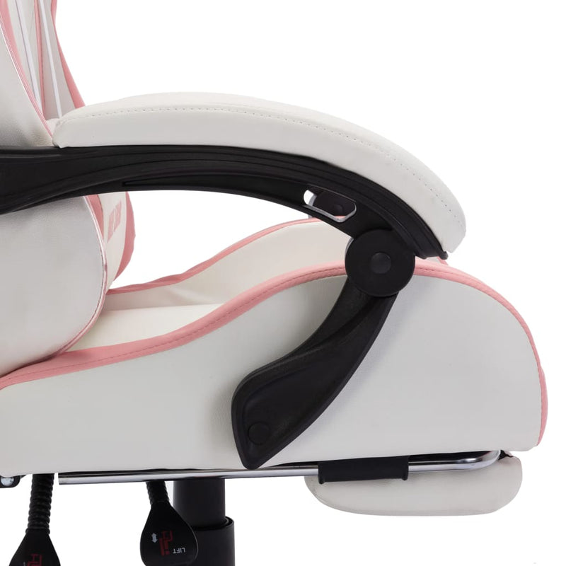 vidaXL Racing Chair with RGB LED Lights Pink and White Faux Leather