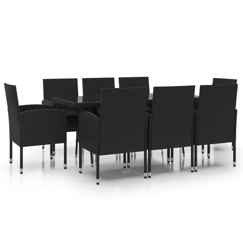 vidaXL 9 Piece Garden Dining Set Poly Rattan Black