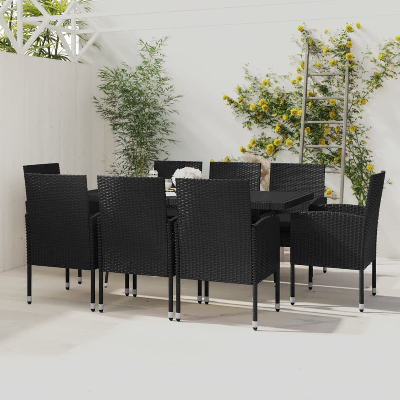 vidaXL 9 Piece Garden Dining Set Poly Rattan Black
