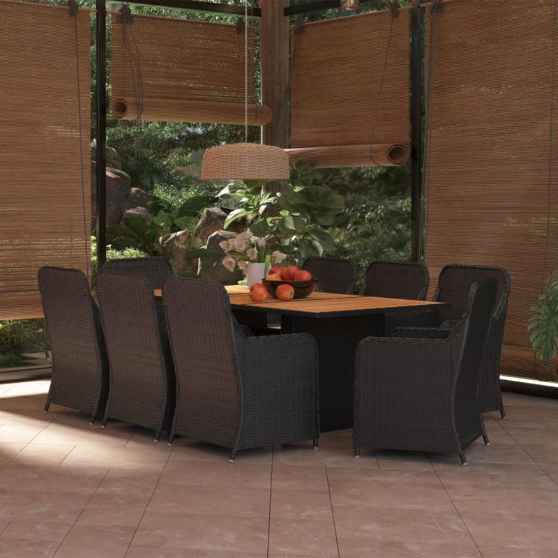 vidaXL 9 Piece Garden Dining Set Poly Rattan Black