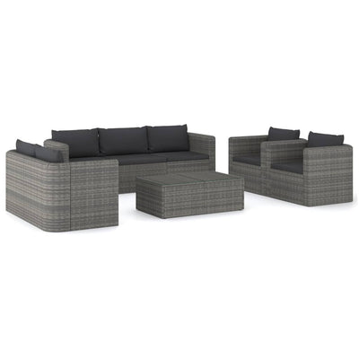 vidaXL 8 Piece Garden Lounge Set with Cushions Poly Rattan Grey