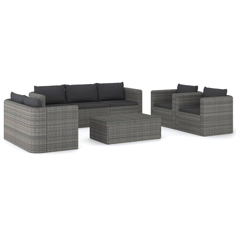 vidaXL 8 Piece Garden Lounge Set with Cushions Poly Rattan Grey