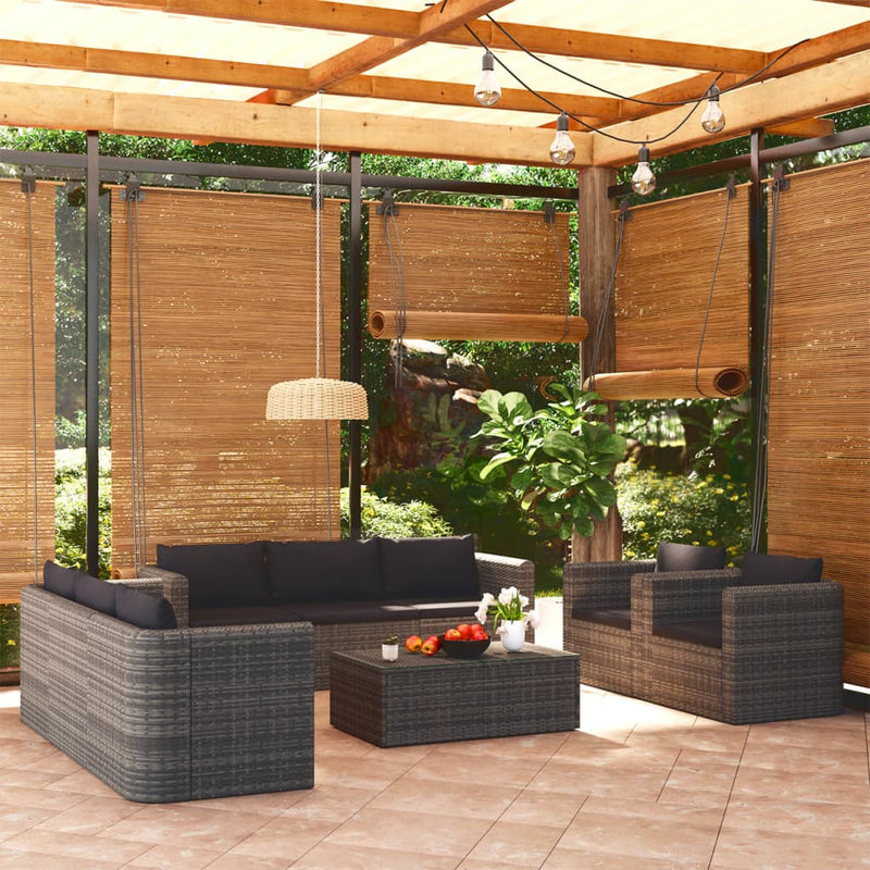 vidaXL 8 Piece Garden Lounge Set with Cushions Poly Rattan Grey
