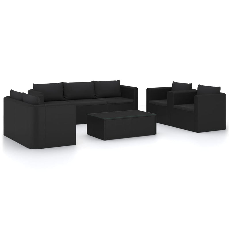 vidaXL 10 Piece Garden Lounge Set with Cushions Poly Rattan Black