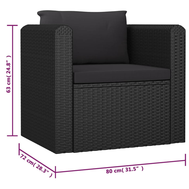vidaXL 10 Piece Garden Lounge Set with Cushions Poly Rattan Black