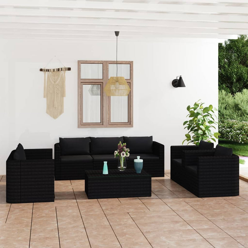 vidaXL 10 Piece Garden Lounge Set with Cushions Poly Rattan Black