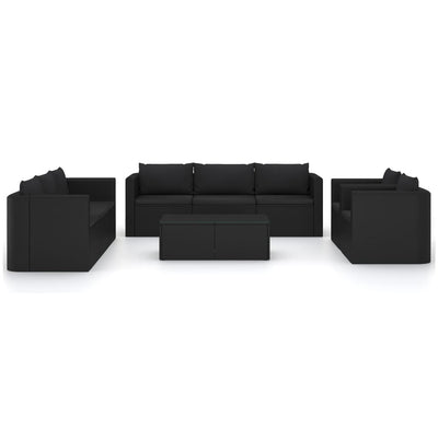vidaXL 10 Piece Garden Lounge Set with Cushions Poly Rattan Black
