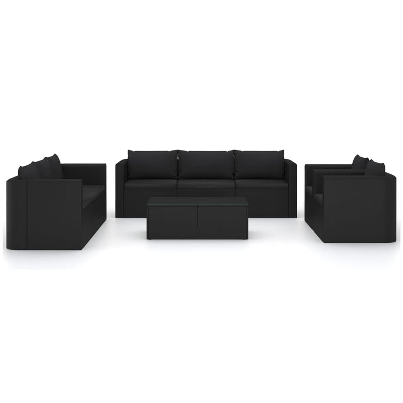 vidaXL 10 Piece Garden Lounge Set with Cushions Poly Rattan Black