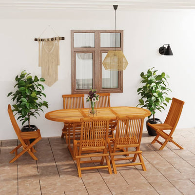 vidaXL 7 Piece Garden Dining Set Solid Teak Wood