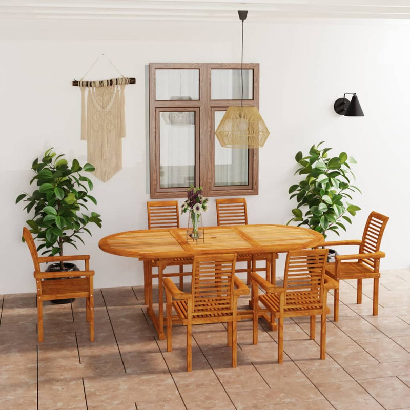 vidaXL 7 Piece Garden Dining Set Solid Teak Wood