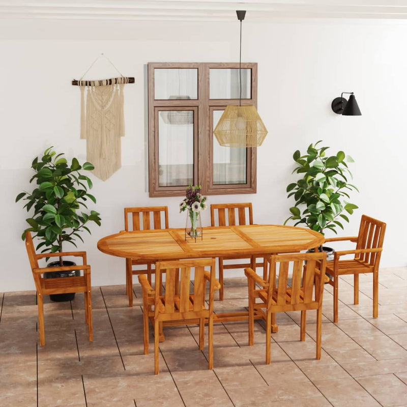 vidaXL 7 Piece Garden Dining Set Solid Teak Wood