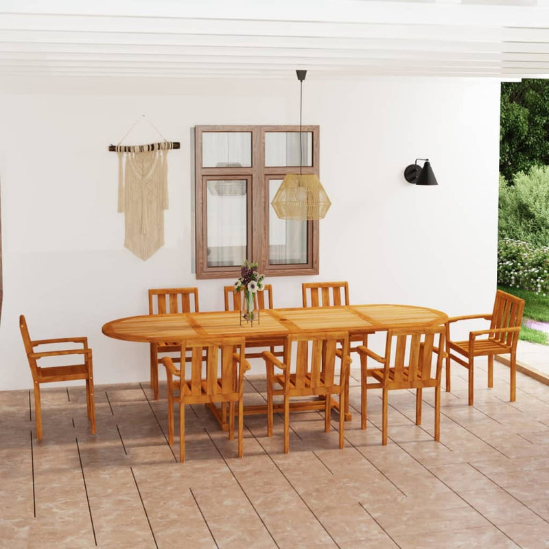 vidaXL 9 Piece Garden Dining Set Solid Teak Wood