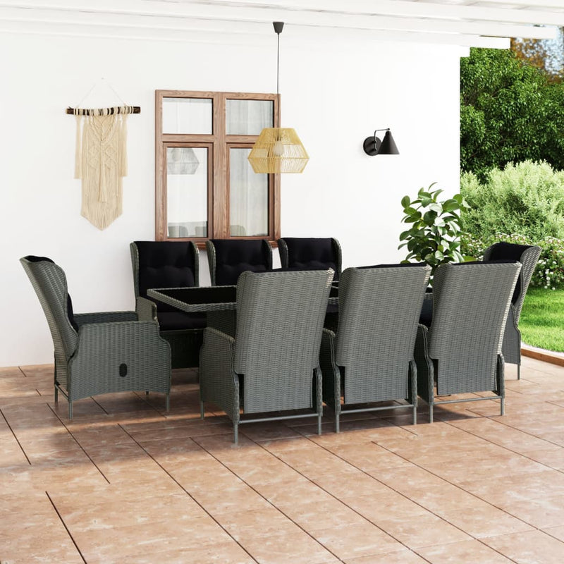 vidaXL 9 Piece Outdoor Dining Set with Cushions Poly Rattan Light Grey