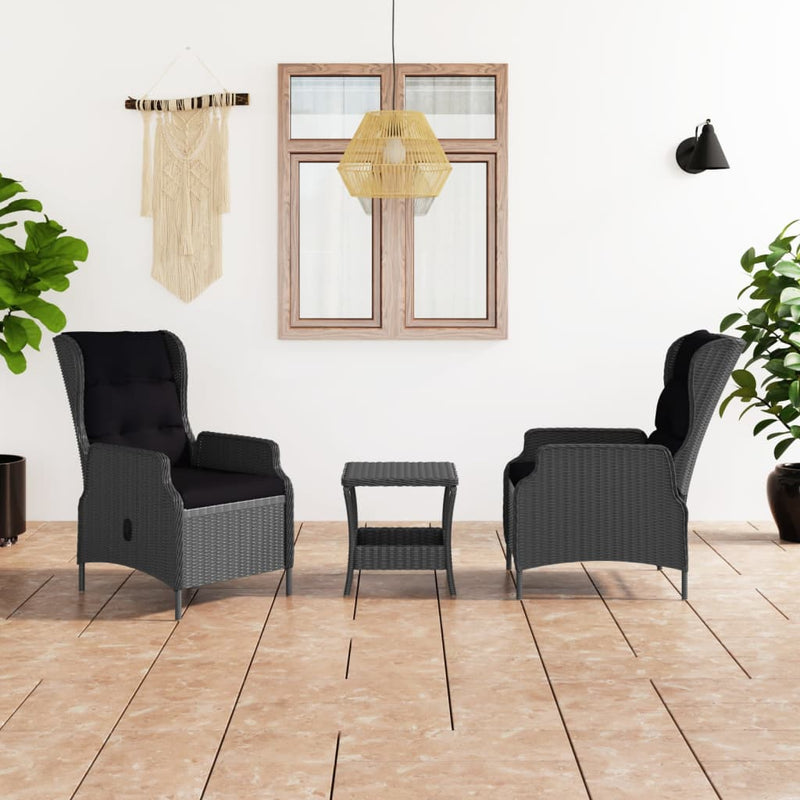 vidaXL 3 Piece Garden Lounge Set with Cushions Poly Rattan Dark Grey