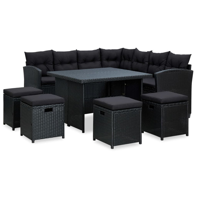 vidaXL 6 Piece Garden Lounge Set with Cushions Poly Rattan Black