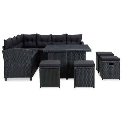 vidaXL 6 Piece Garden Lounge Set with Cushions Poly Rattan Black