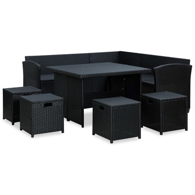 vidaXL 6 Piece Garden Lounge Set with Cushions Poly Rattan Black