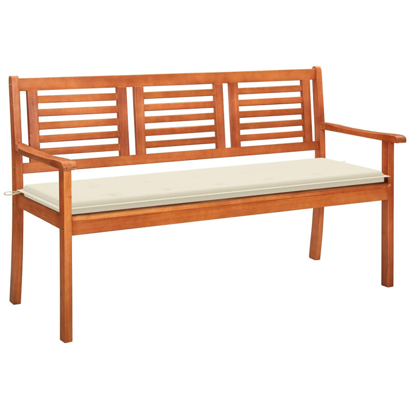vidaXL 3-Seater Garden Bench with Cushion 150 cm Solid Eucalyptus Wood