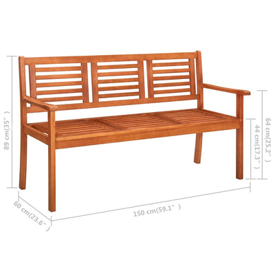 vidaXL 3-Seater Garden Bench with Cushion 150 cm Solid Eucalyptus Wood