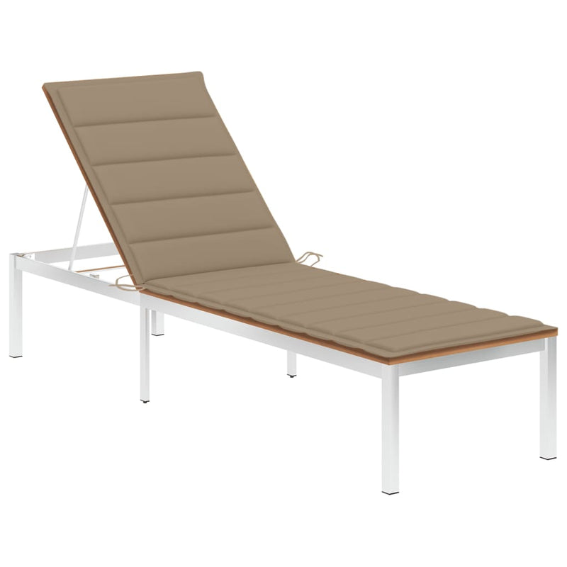 vidaXL Sun Lounger with Cushion Solid Teak Wood and Stainless Steel