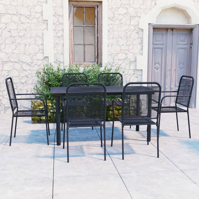 vidaXL 7 Piece Garden Dining Set Black Glass and Steel